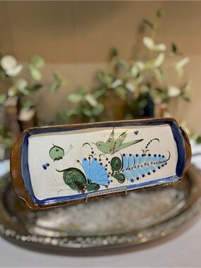 Vintage Ken Edwards Tonala Mexico Pottery Large 16” Pottery Tray Folk Art Bird